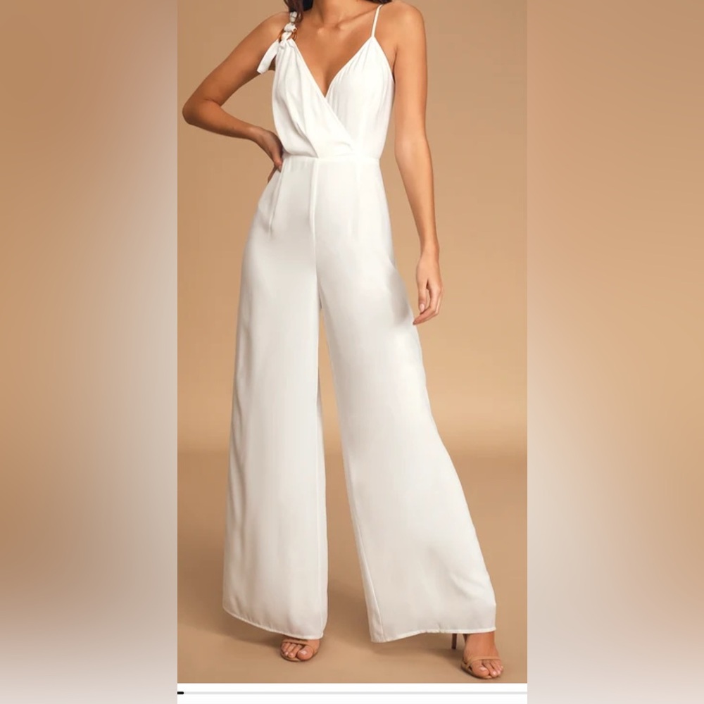 Lulu’s Boardwalk Breeze White Sleeveless Wide-Leg Jumpsuit - NWOT Large
